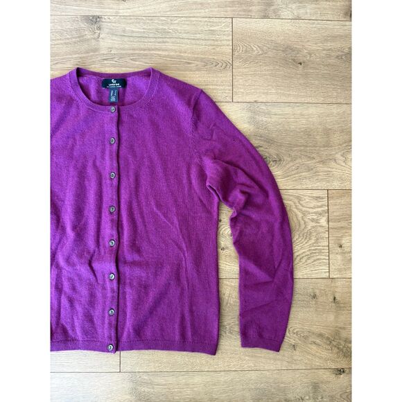 LANDS END S Womens Purple Fuschia 100% cashmere Long Sleeved Cardigan Sweater - Picture 3 of 9